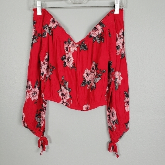 XHILARATION Floral Print 2 Piece Set Off Shoulder Crop Top High Waist Shorts XS - Picture 2 of 12